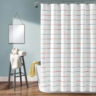 Lush Decor Duschvorhang, gestreift, garngefärbt, Baumwolle, 183 x 183 cm, Regenbogenfarben