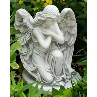 Xlmoebel Engelfigur Engel-Skulptur aus Stein für Grabdekoration, detailreich und würdevoll (Skulptur), Hergestellt in Europa weiß