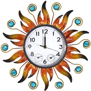 HOBYLUBY Sun Outdoor Uhr mit Thermometer und Hygrometer Combo, Silent No-Ticking Outdoor Wanduhr, wasserdichte Quarzuhr für Terrasse, Wohnzimmer, Küche, Garten, 13 Zoll