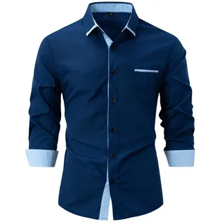 Bügelfreie Hemden für Männer und Erwachsene, formelle Hemden für Arbeit, Hochzeit, Büro, Langarm-T-Shirt, Smoking-T-Shirt mit Reversknöpfen, lässig, formell, klassisches Arbeitshemd für Herren