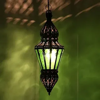 Casa Moro Arabische Lampe marokkanische Hängeleuchte Nura Grün H 54 cm aus Metall & Relief-Glas | Echtes Kunsthandwerk aus Marokko | Handmade Lampe schöne orientalische Dekoration | L1214