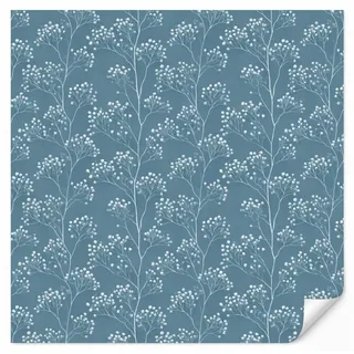 OnlyWow Fototapete Äste - Beeren - Muster - Hellblau, Matt, bedruckt, Wohnzimmer, Modern, Vliestapete 220x220cm blau 2.2 m x 2.2 m