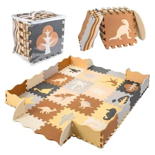 Aga Schaumstoff-Puzzlematte / Laufstall 36Stück Dinosaurier 143cm x 143cm x1cm - Braun
