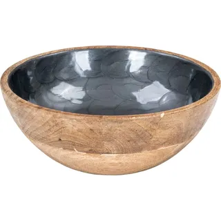 Schüssel 21cm Mango Holz Grau Perlmutt Emaille Schale Bowl Salatschüssel Deko - Braun