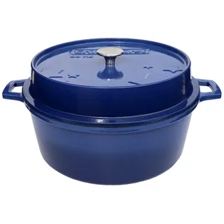 Grillfürst farbig emaillierter Dutch Oven ca. 7,5 Liter Fassungsvermögen - stabil stehender Gusseisentopf ohne Füße, blaue kratzfeste Emaillierung, multifunktional, ca. 18,5 x 38,8 cm, DO7,5