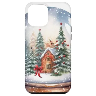 Hülle für iPhone 13 Pro Max Niedliche Vintage-Weihnachts-Schneekugel mit Aquarell-Grafik
