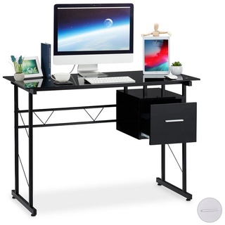 relaxdays Schreibtisch »Schreibtisch Glas mit Schublade«, Schwarz schwarz