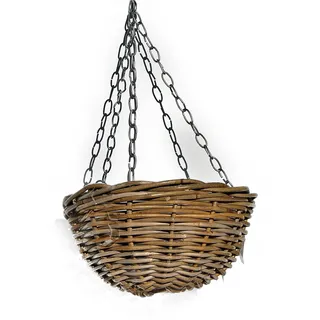 Van der Leeden Pflanzkorb Ampel Rattan Grau mit Metallaufhänger Ø 38 cm