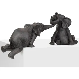 moritz Deko Elefanten Figur Set aus schwarzem Resin - 2er-Set Elefanten-Figuren mit Rüsselspiel - 40 x 12 x 25 cm und 20 x 21 cm - Tierfiguren modern Regal,