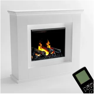 GLOW FIRE Elektrokamin weiß / Grau Athene Wasserdampf Kamin mit Heizung, elektrischer Kamin / Wasserdampfkamin mit 3D Feuer weiß