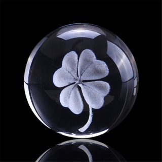 qianyue 60mm 3D Laser Erde Vier Kleeblatt Gravierte Rose Kristallkugel Miniatur Blume Globus Glaskugel Dekoration Ornament (Klee)