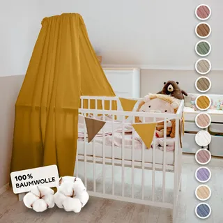 lilimaus Betthimmel Babybett mit Gold Applikation in 12 Farben [inkl. Himmelstange] - Himmel Babybett aus 100% Baumwolle Musselin für Mädchen & Jungen - Himmelbett mit Stange - Kinder Babyzimmer Deko