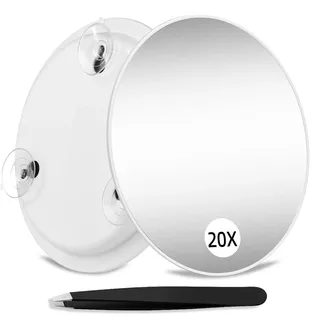 Suupvaor Vergrößerungsspiegel 20X Mit Saugnäpfen, 15cm Reise Vergrößerte Spiegel, Große Runde Make-up Spiegel Mit Hoher Vergrößerung Und Pinzette Sets