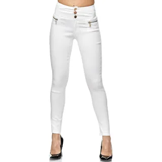 Elara Damen Stretch Hose High Waist Jeggings Chunkyrayan 2563-1 White-44 (2XL) - 44 Slim