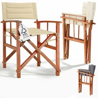 Casaria® Premium Regiestuhl aus FSC®-zertifiziertem Eukalyptusholz - Gepolsterter Klappstuhl mit Armlehnen, waschbarem Bezug & extra Sitzkomfort, bis 160 kg belastbar