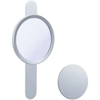 DEUSENFELD KM5C - Magnet Kosmetikspiegel mit 2 selbstklebenden Wandplatten, Klebespiegel, magnetisch abnehmbar, Ø15cm, 5X Vergrößerung, Hochglanz verchromt