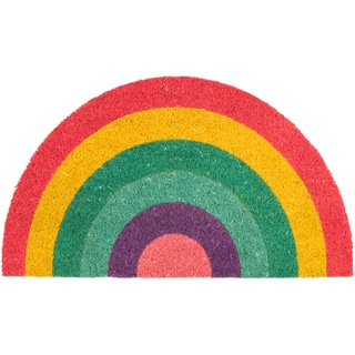 Fisura - Fußmatte außen "Regenbogen" aus Kokosnuss mit rutschfester PVC-Rückseite. Lustige welcome Fußmatte. Handbemalt. Größe: 70 cm x 40 cm. Farben: rosa, lila, blau, grün, gelb und rot.