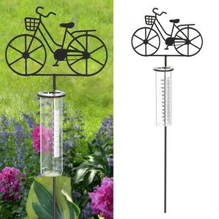 Cepewa Gartenstecker Regenmesser Fahrrad │ 18x90x5,5cm Metall Glas │ Messzylinder Niederschlagsmesser