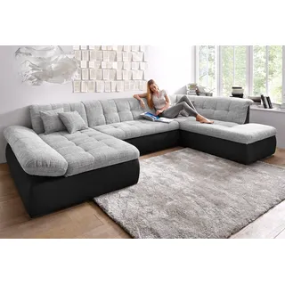DOMO collection Wohnlandschaft Kunstleder U-Form 3-Sitzer Schwarz/Silber