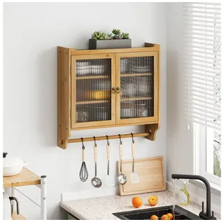 STILVORA Hängeschrank Wandschrank mit Glastür&Doppeltür,Beistellschrank mit Handtuchhalter (Vintage 63 cm Wandregal mit Doppelglastüren – 3 Stufiger Stauraum mit Handtuchhalter, Naturholz – Wandmontage für Badezimmer, Küche, Esszimmer – Stabil & Platzsparend) Gewichtskapazität: 5 kg pro Regal