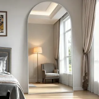NEUWEABY Spiegel in voller Länge 180x80 cm Gewölbter Spiegel Ganzkörper Silber Stehend Bodenspiegel mit Ständer Hängend oder an die Wand gelehnt für Schlafzimmer Eingang, Wohnzimmer