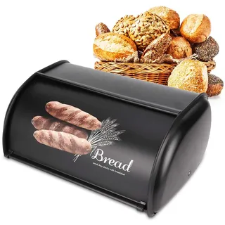 Brotkasten Brotkasten 34 x 23 x 14,5 cm Edelstahl Brot Aufbewahrungsbox Halbkreis Brot Box für Küche Restaurant Cafe und Bäckerei(Schwarz)