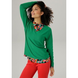 V-Ausschnitt-Pullover ANISTON SELECTED Gr. 48, grün Damen Pullover Feinstrickpullover