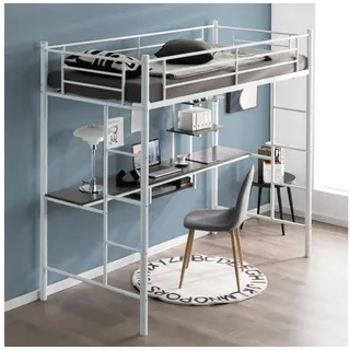 Costway Hochbett mit Schreibtisch 90 x 200 cm Metall weiß