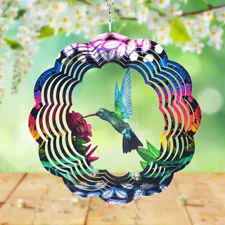 UOUDIO Windspiel aus Edelstahl, 3D-Dekoration für drinnen und draußen, Gartendekoration, Basteln, Ornamente (Kolibri)