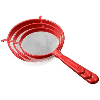 Küchensieb Set Sieb Set 3 Größen Kunststoff Sieb feinmaschig 8/11 /14cm, für Küche Mehl -Quinoa Reis Nudeln Puderzucker und Mehr mit Verstärktem -Griff geschaffen,Haushaltssieb (Rot, Einheitsgröße)
