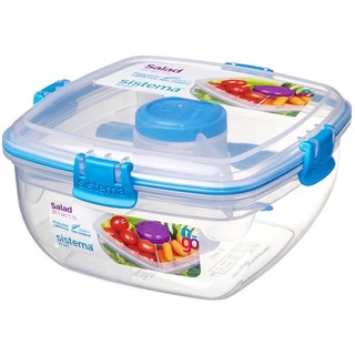 Sistema Salad TO GO Brotdose mit Fächern | 1,1 L Lunchbox mit Besteck (Gabel und Messer) und einem Salatdressing Behälter | für Kinder & Erwachsene | BPA-frei | türkis