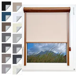 Kassettenrollo ohne Bohren Fenster Tür Sonnenschutz, Schwarz verdunkelnd | Individuelle Anfertigung, Thermostoff 100% lichtundurchlässig, Klebemontage & Schraubmontage, mit Führungsschiene & Seitenzug