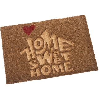 DRW Rechteckige Fußmatte aus Kokosfaser mit Logo Sweet Home in Natur, 40 x 60 cm, Mehrfarbig, estandar
