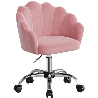 WOLTU Homeoffice Stuhl, Schminktisch Stuhl mit Blütenblatt-Rückenlehne, Drehstuhl mit Rollen, Schreibtischstuhl höhenverstellbar, für Arbeitszimmer, Schlafzimmer, Samt, Rosa