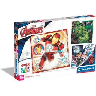 Clementoni Marvel Avengers Puzzle 3 x 48 Teile - Puzzle 32 x 22 cm für Kinder ab 5 Jahre - buntes Kinderpuzzle mit besonderer Leuchtkraft & Farbintensität 25315
