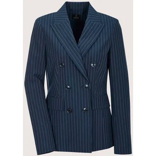 Jackenblazer MADELEINE "Blazer Longblazer mit Nadelstreifen", Damen, Gr. 38, blau (nachtblau, wollweiß), Obermaterial: 63% Polyester PES. 33% Viskose CV. 4% Elasthan EL., Modern, oversize, Blazer, Doppelt gesetzte Knopfleiste