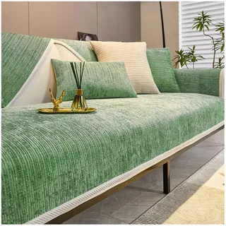 Tauzveok Sofaschoner rutschfest, Chenille Sofabezug, Sofadecken Für Sitzfläche, Für L Form/U Form/Ecksofa 3 2 1 4 Sitzer Sofahusse,Grün,70 * 150cm