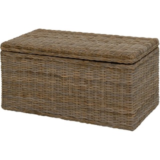Krines Home Wäschetruhe Rattantruhe Groß mit Deckel Natur Rattan Truhe Aufbewahrung Spielzeugtruhe XL 100x50x50cm, Große Truhe mit viel Stauraum grau