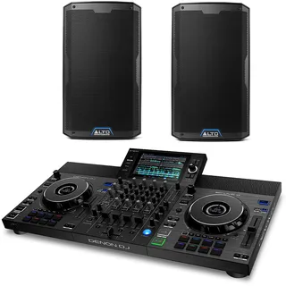 Denon DJ SC LIVE 4 und 2x Alto Professional TS410 - Standalone DJ-Controller, 4-Kanal Mixer, WLAN, Lautsprecher und 2x 2000W 10" Aktiver PA-Lautsprecher mit 3- Kanal Mixer, Bluetooth-Streaming und DSP