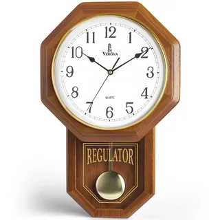 Wanduhr mit Pendel, batteriebetrieben, 45,7 x 27,9 cm, Regleruhr aus echtem Holz, Schuldesign mit Pendel, leise, ohne Klingel, Wanddekoration aus Holz für Wohnzimmer, Zuhause