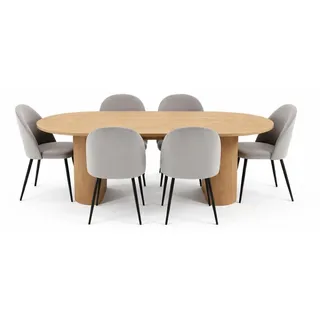 VCM ebuy24 Essgruppe Esstisch 100x210cm Natur, 6 Stühle Velours grau.