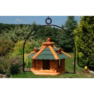 Vogelhaus Dach in grün Nr16 und Bügel zum aufhängen von Vogelhaus, Nistkasten, Vogelhäuschen, Futterhaus, Vogelvilla und Vogelhäusern, feuerverzinkt und pulverbeschichtet, rostfrei, hängend, Vogelfutterhaus mit Futtersilo, Silo