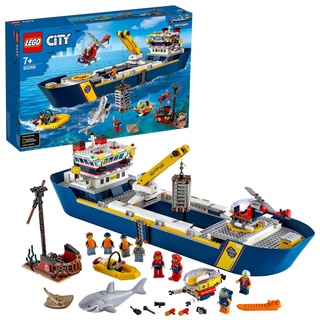 LEGO 60266 City Meeresforschungsschiff Spielzeug-Set fürs Spielen im Wasser mit Schiff, Boot, Hubschrauber, U-Boot und Hai-Figur für Kinder ab 4 ...