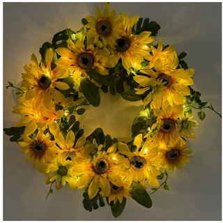 Online-Fuchs Dekokranz Türkranz mit Sonnenblumen, LED-Beleuchtung und Timerfunktion -, Deko für Frühling, Sommer und Herbst