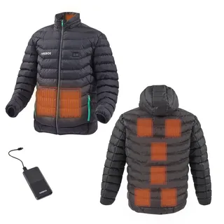 Arebos Akku Thermojacke Beheizbare Jacke mit Kapuze Damen Herren | 9 Heizzonen & 3 Heizstufen | inkl. Powerbank 10000 mAh TÜV geprüft | maschinenwaschbar | Gr. L - L