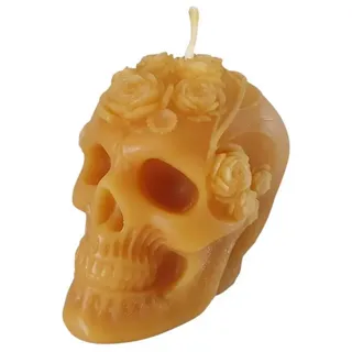 Aspinaworld Bienenwachskerze Blumen Totenkopf Kerze 6 cm – Kerze aus Bienenwachs gelb