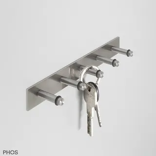 PHOS Design Schlüsselbrett und vielseitige Hakenleiste aus Edelstahl zur Wandmontage, (Modell: HLSB5), inkl. 5 Haken, verschraubt - 100% Made in Germany