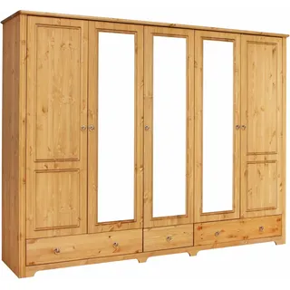 OTTO home Kleiderschrank Hugo (3 Breiten: 106/200/245 cm H/T ca. 190/58 cm) aus massiver Kiefer im Landhausstil, mit Spiegel beige 245 cm x 190 cm x 58 cm