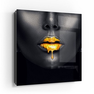 DEQORI Schlüsselkasten 'Goldbedeckte Lippen', Glas Schlüsselbox modern magnetisch beschreibbar schwarz
