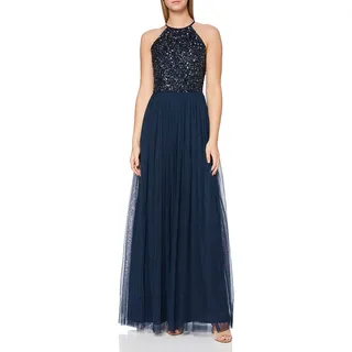 Maya Deluxe Damen Abendkleid Pailletten Cocktailkleid Tüllkleid Kleid Nackenband Elegant Für Hochzeit Brautjungfernkleid Bridesmaid Dress, Navy, 44 EU